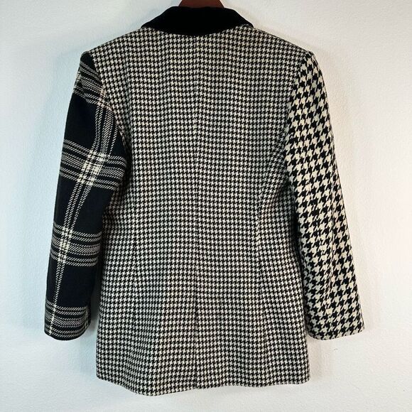 Vintage Otello Pelle Wool Blend Houndstooth Plaid Mixed Print Blazer Womens - Picture 2 of 9